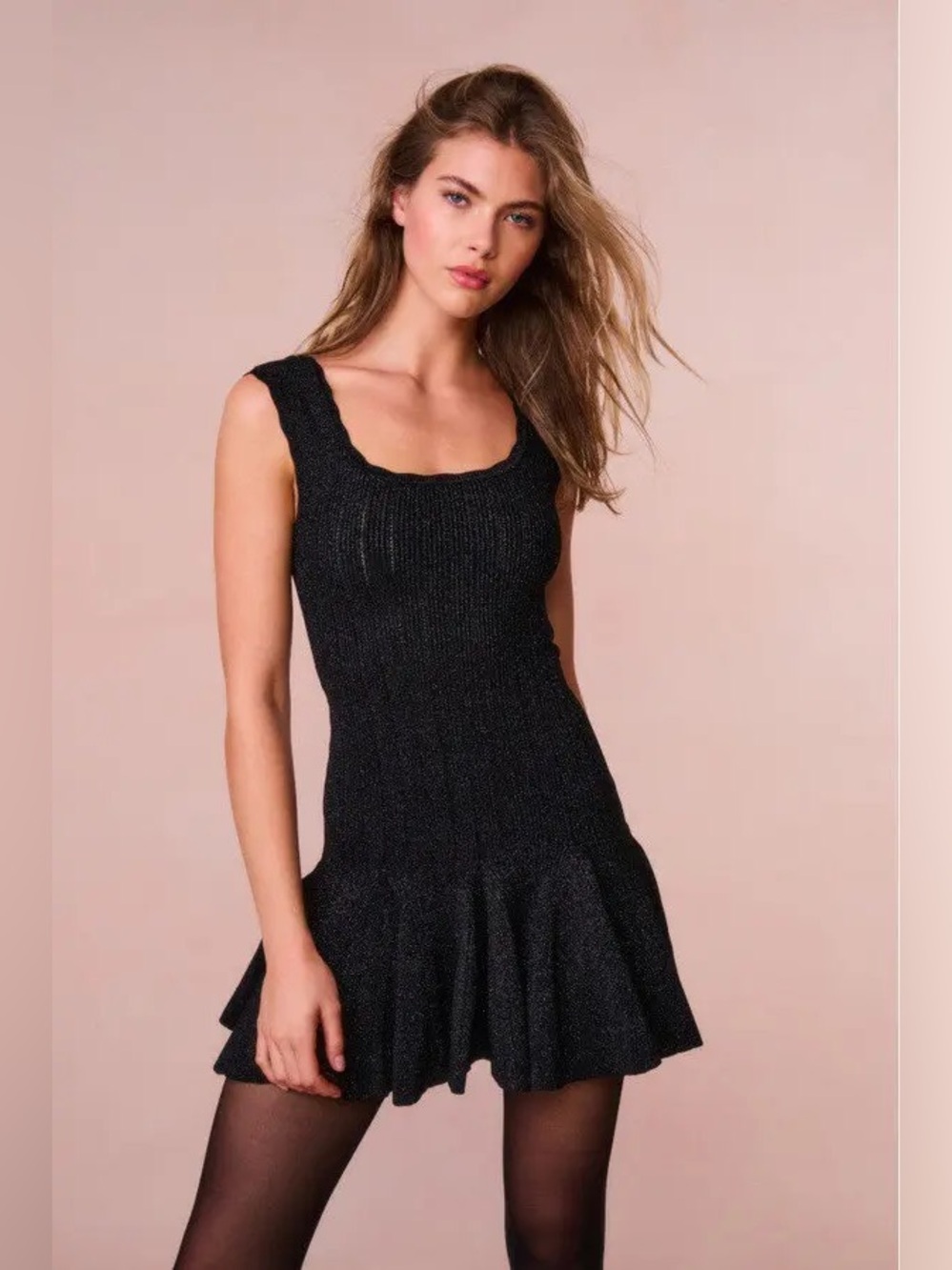 LOVESHACKFANCY Maryanne Metallic Knit Mini Dress In Black, Brand new with tags.